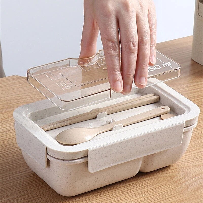 850ml Wheat Straw Lunch Box with Chopsticks Spoon
