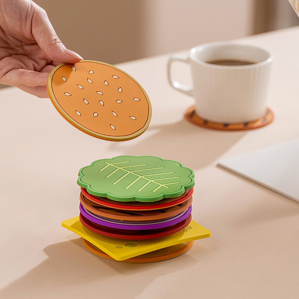 8pcs Cute Burger Cup Pad Slip Cup Coaster