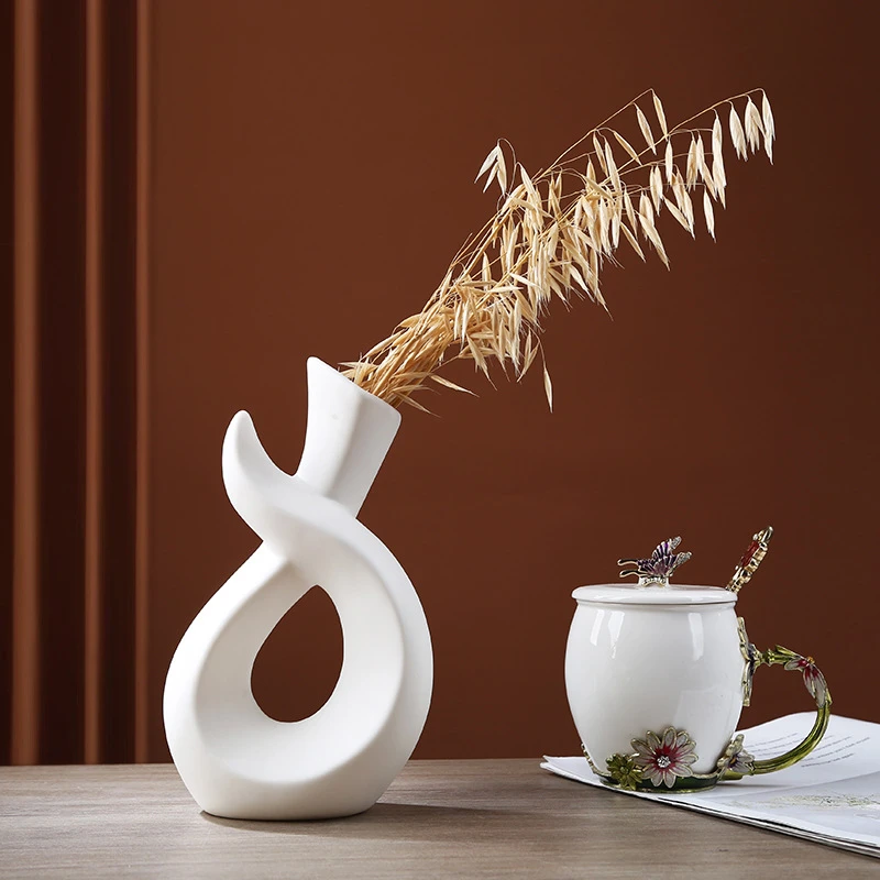 Ceramic White Vase Pampas Grass Nordic Modern, Shape 2