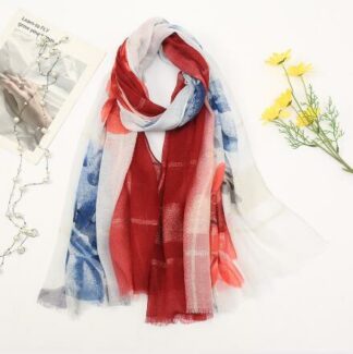 90*180cm Women Printed Head Scarf with Gold Thread