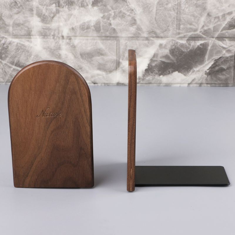 Natural Walnut Wood Metal Bookends - Image 2