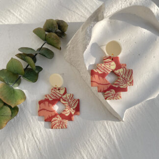 Leaf Abstract Pattern Polymer Clay Drop Earrings