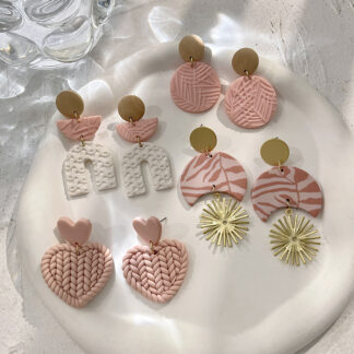 Unique White Pink Polymer Clay Earrings