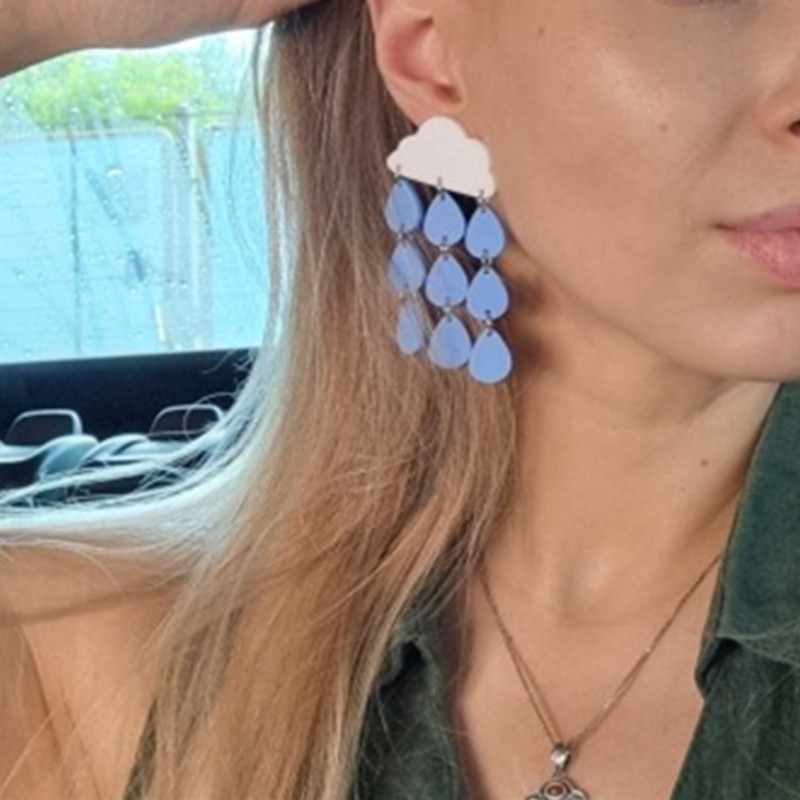 Cute Cloud, Blue Rain Acrylic Earrings - Image 3