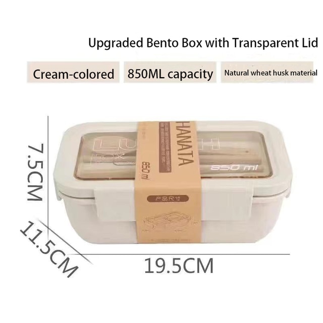 850ml Wheat Straw Lunch Box with Chopsticks Spoon - Image 4
