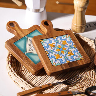 Acacia Wood Tiles Pot Cup Coaster, Set Of 2