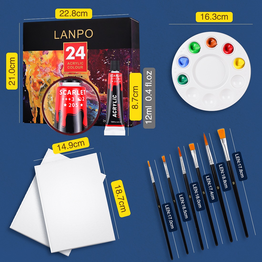 Acrylic Paint Set With 6 Brushes For Artists - Image 5
