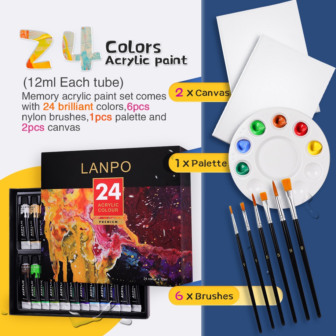 Acrylic Paint Set With 6 Brushes For Artists - Image 6