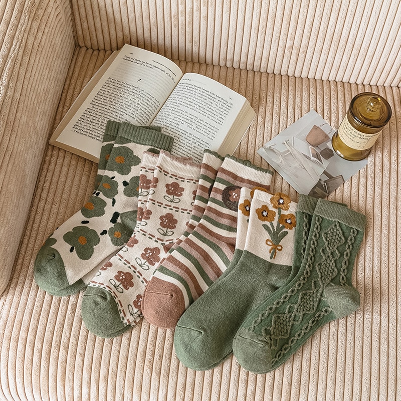 Autumn Winter Women Green Socks