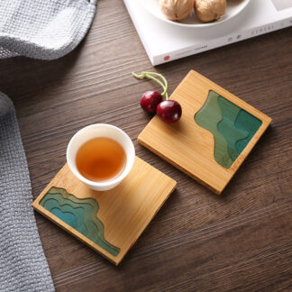 Bamboo Creative Resin Transparent Cup Coaster, Square