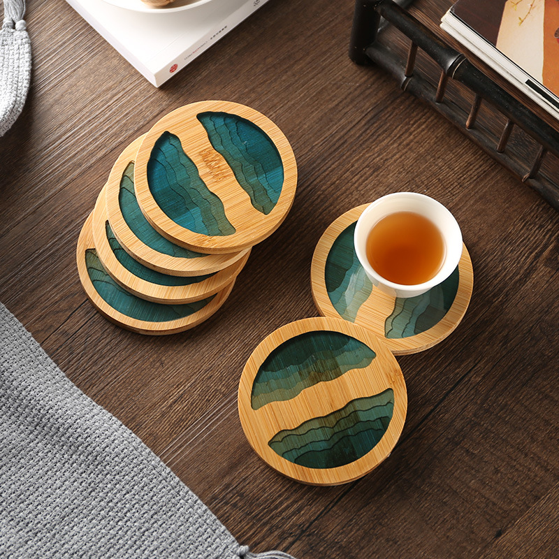 Bamboo Creative Resin Pattern Non-slip Cup Mat