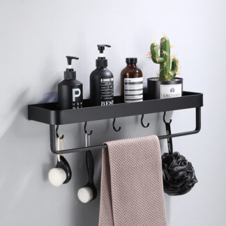 Aluminum Black Bathroom Corner Shelf Wall Mounted with Sticker
