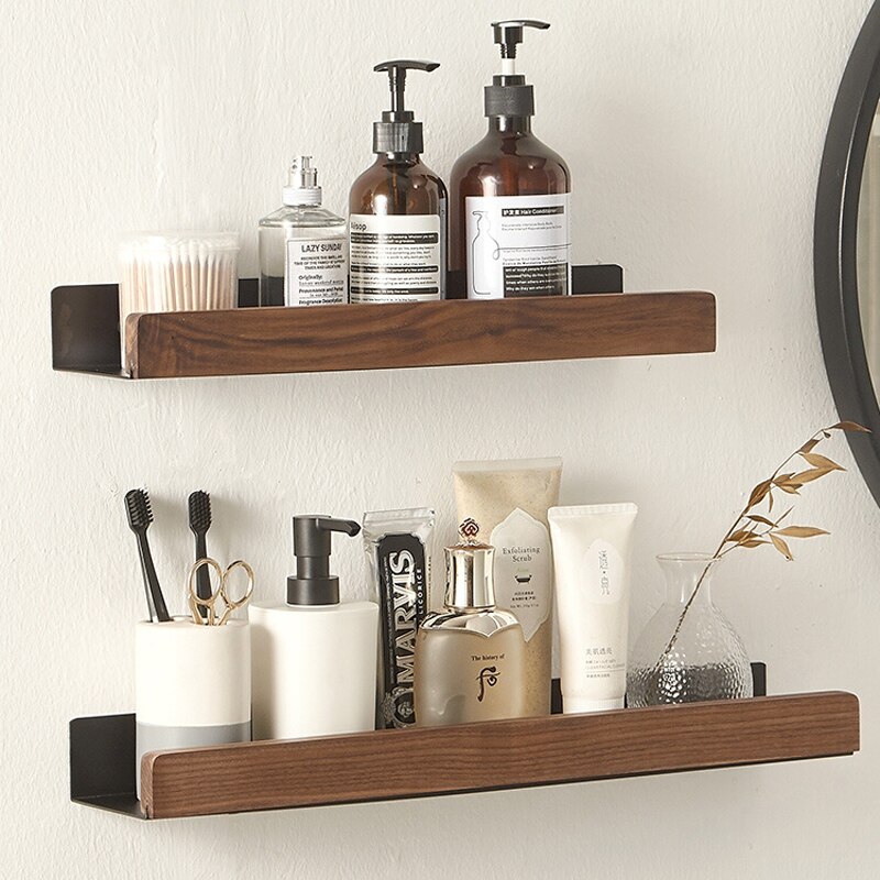 Solid Wood Corner Shelves, Wall Mounted Shampoo Holder - Image 2