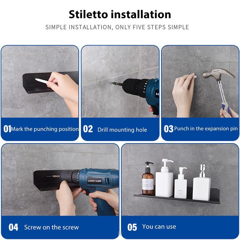 Bathroom Storage Rack Modern Matt Black 1Pcs 50cm - Image 4