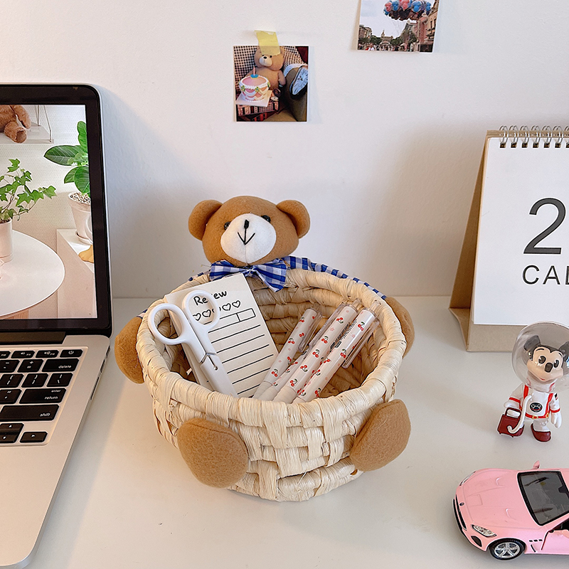 Desktop Small Object Fine Woven Straw Storage Basket - Image 2