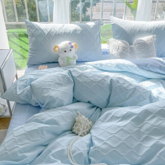 Blue Solid Color Duvet Cover Set, Full Size