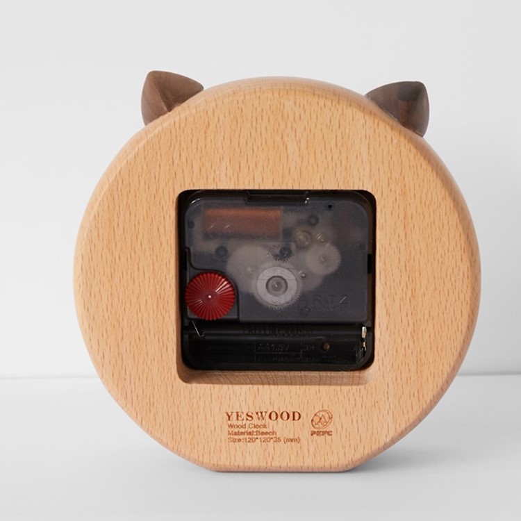 Beech Desk Clock Lovely Kitten Mute Alarm Clock - Image 3