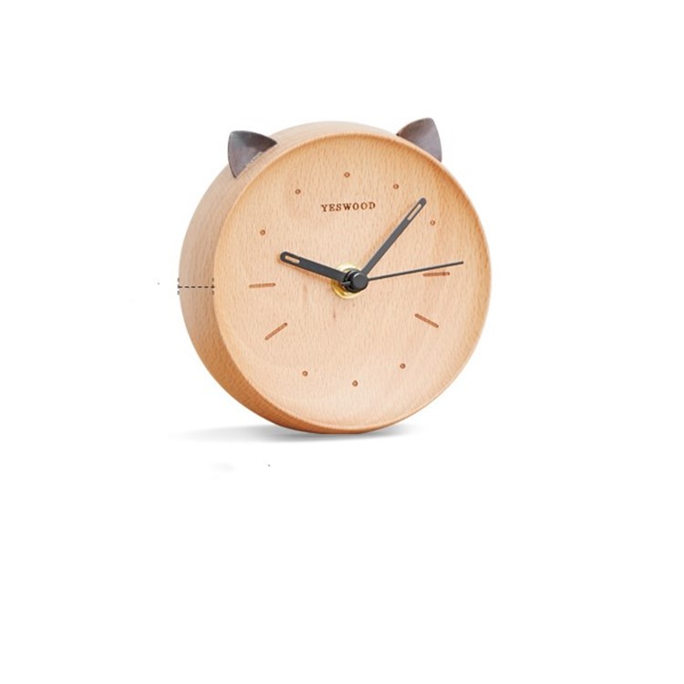 Beech Desk Clock Lovely Kitten Mute Alarm Clock - Image 4
