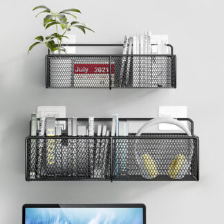 Black Metal Wall-Mounted Storage Basket Home Organizer