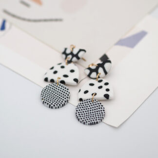 Black white Dots Polymer Clay Abstract Earrings
