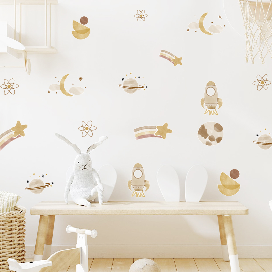 Watercolor Style Space Moon Wall Sticker Nursery Decor - Image 3