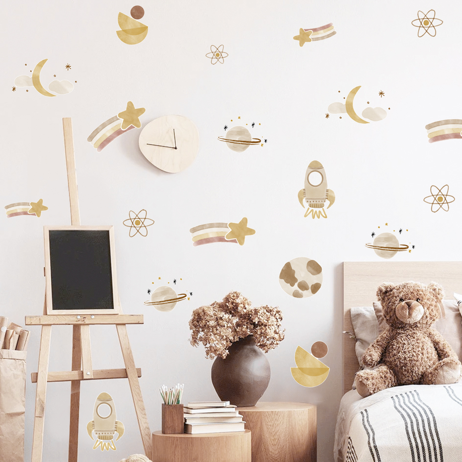 Watercolor Style Space Moon Wall Sticker Nursery Decor