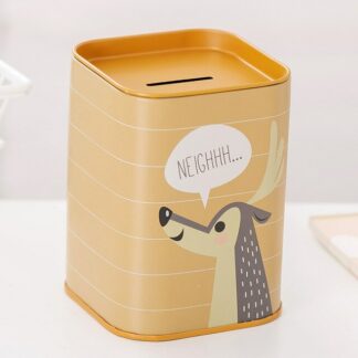 Pen Box Piggy Bank Square Tinplate Cartoon Animals