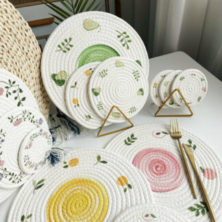 Trivets Braided Cotton FlowersThread Weave Pot Holders Cup Coasters