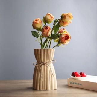 Ceramic Vase Home Decor Pampas Grass Dried Flower, Beige