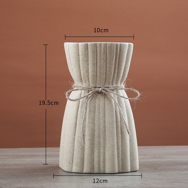 Ceramic Vase Home Decor Pampas Grass Dried Flower, Beige - Image 2