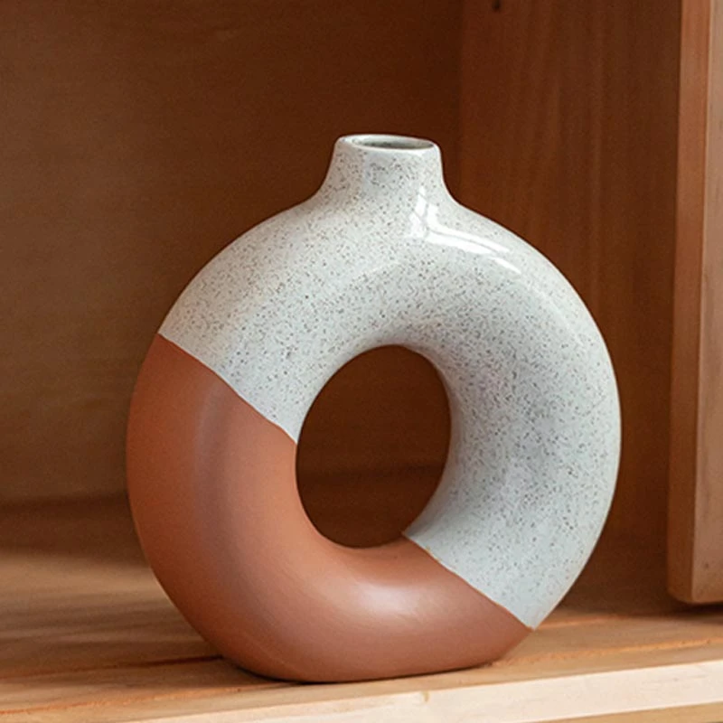 Nordic Ceramic Vase Red and White Flower Container - Image 3