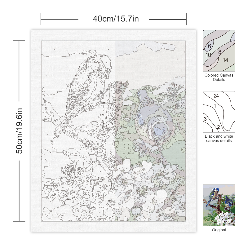 Branch Bird On Canvas DIY Pictures By Numbers - Image 3