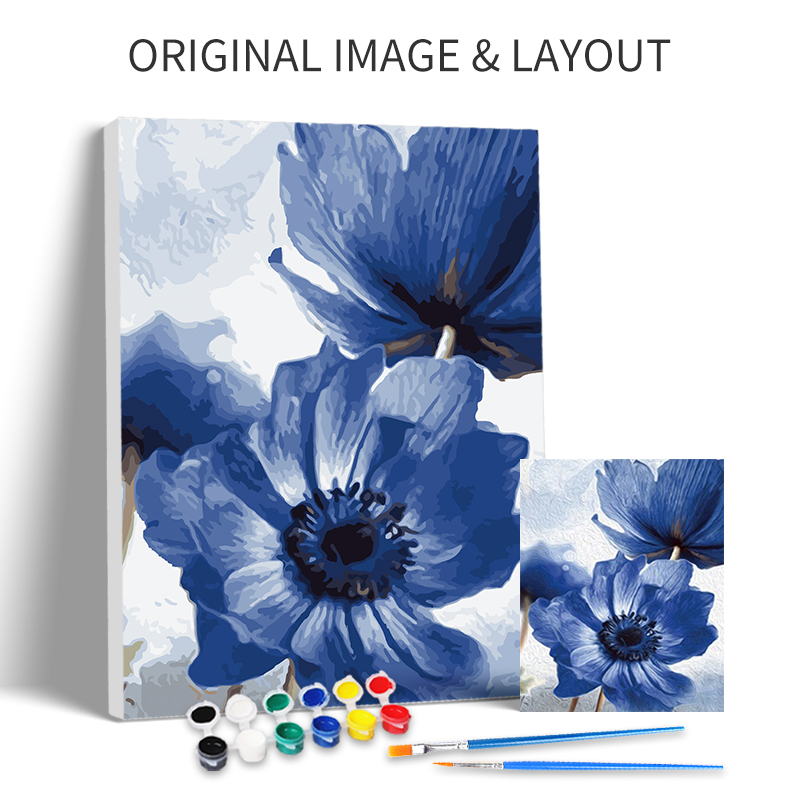 Blue Flower Painting By Number On Canvas - Image 3