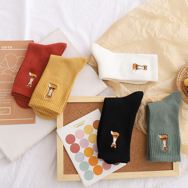Embroidery Little Fox Women Socks, 5pair - Image 2