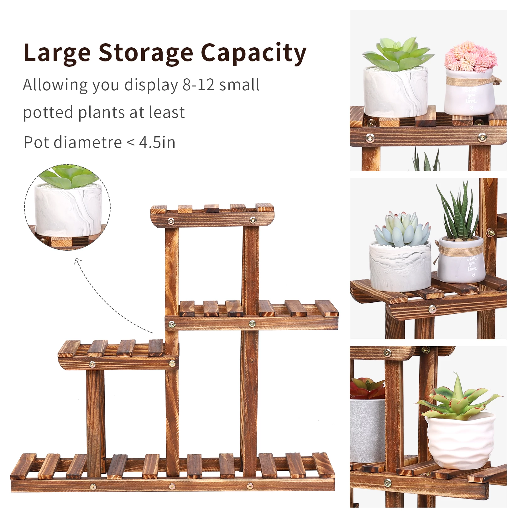 Carbonized Wood Plant Stand Multi Tier Succulent Rack - Image 2