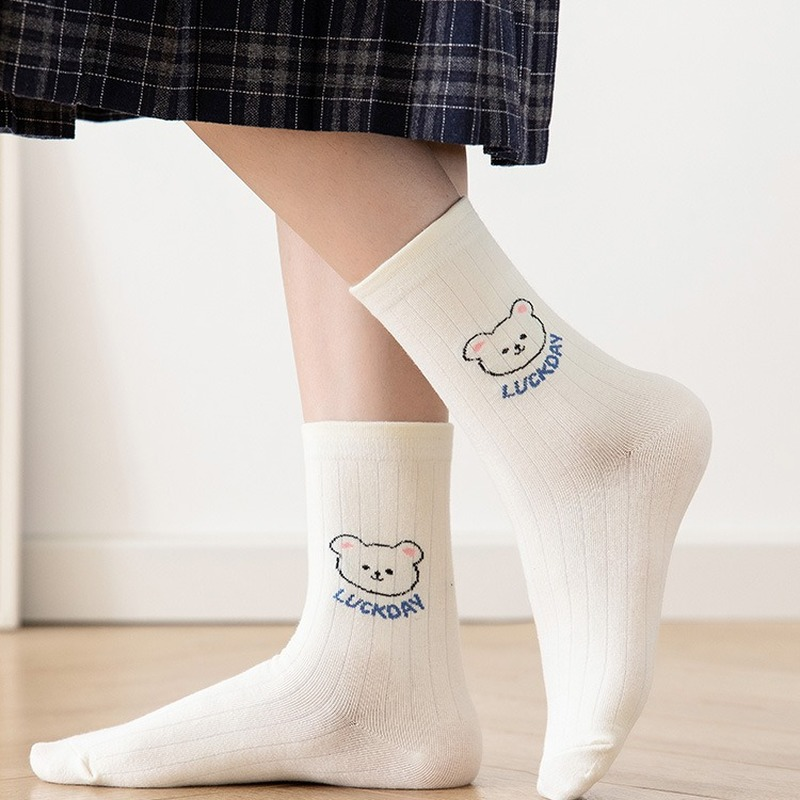 Cartoon Cute Bear Blue Plaid Socks - Image 2