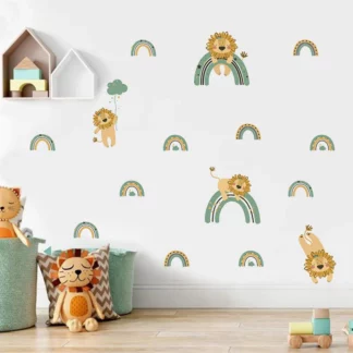 Cartoon Lion Green Rainbow Nursery Wall Stickers