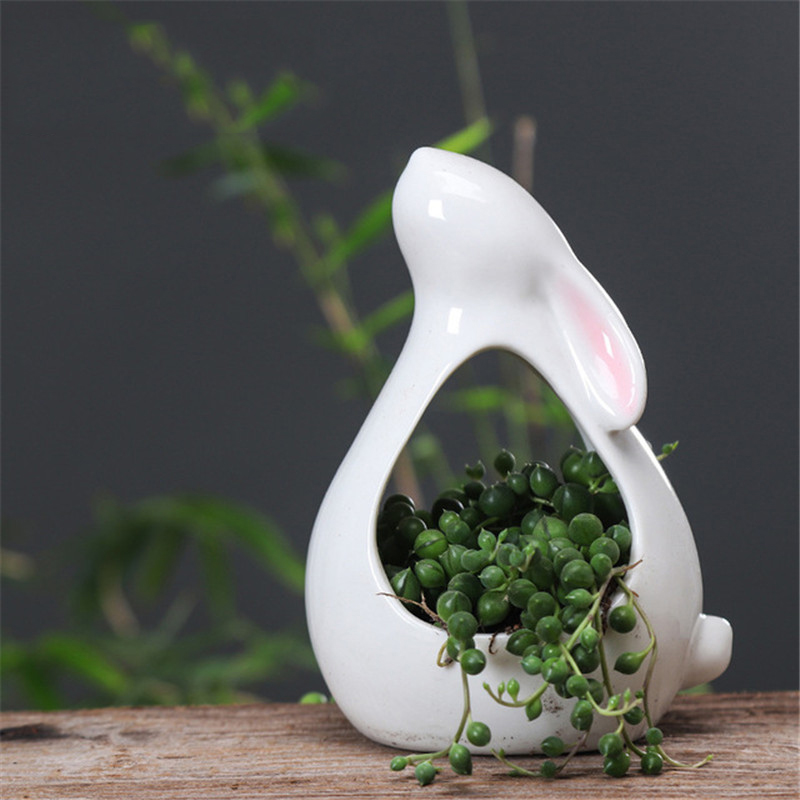 3 PCS Ceramic Cartoon Rabbits Flowerpot For Succulents - Image 2