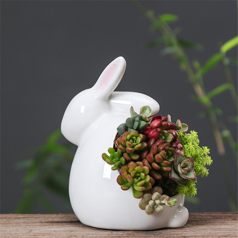 3 PCS Ceramic Cartoon Rabbits Flowerpot For Succulents - Image 3