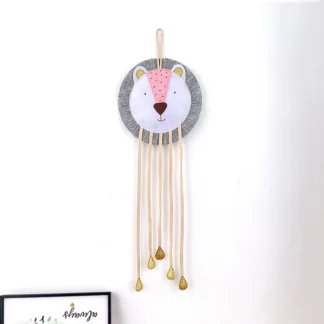 Fox Cartoon Wooden Beads String Wall Hanging, Grey