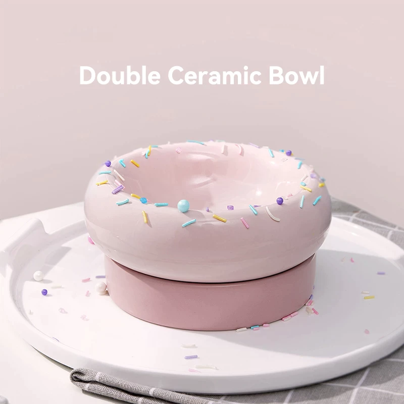 Cat 2 in 1 Food Water Ceramic Bowls Candy Color Pink - Image 2