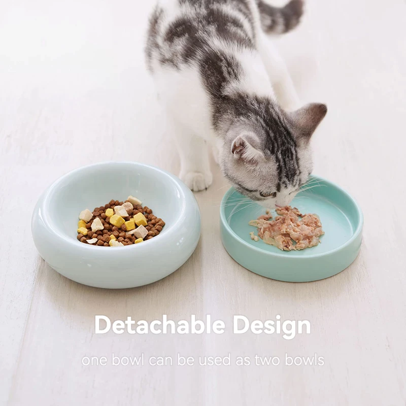 Cat 2 in 1 Food Water Ceramic Bowls Candy Color Blue - Image 2
