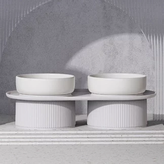 Cat Ceramic Bowl Dogs Double Food Water Feeders, White