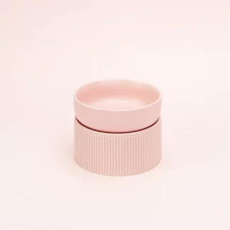 Pet Ceramic Food Water Bowl with Stand, Pink