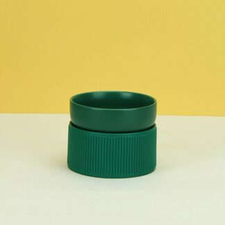 Pet Ceramic Food Water Bowl with Stand, Green