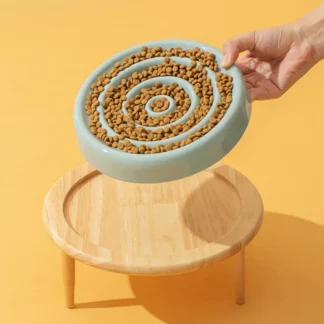 Slow Feeder Bowl Ceramic Anti-Gulping Food Water Bowls Blue