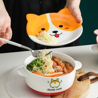 Ceramic Corgi Cute Ramen Bowl with Lid