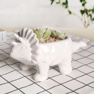 Ceramic Animal Flower Pot Cartoon Dinosaur Succulent Plant Flowerpot, White