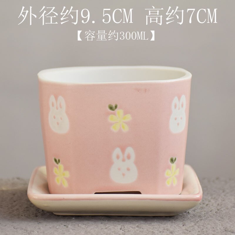 4PCS/Set Ceramic Cute Pink Rabbit Flower Pot - Image 6