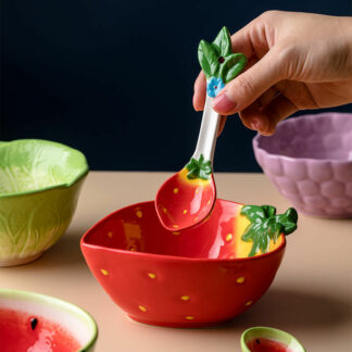 Ceramic Bowl Cartoon Strawberry With Spoon 300ml